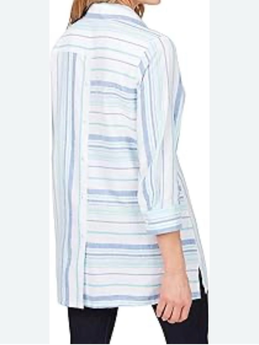 NWT Foxcroft LINEN Blend Striped Button-Up Shirt Large